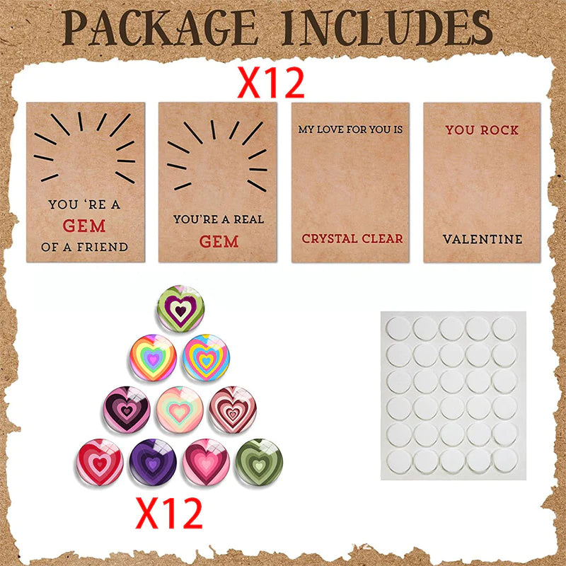 24er-Pack Valentinskarten mit herzförmigen Kristallen