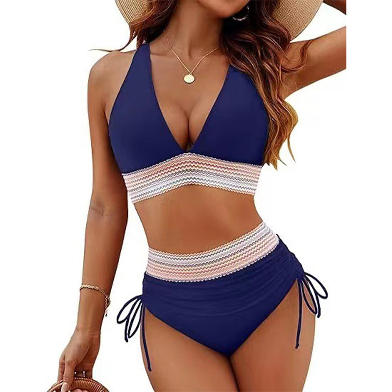 2024 Hochtaillierte Bikini-Sets mit Bauchansatz und Farbblock