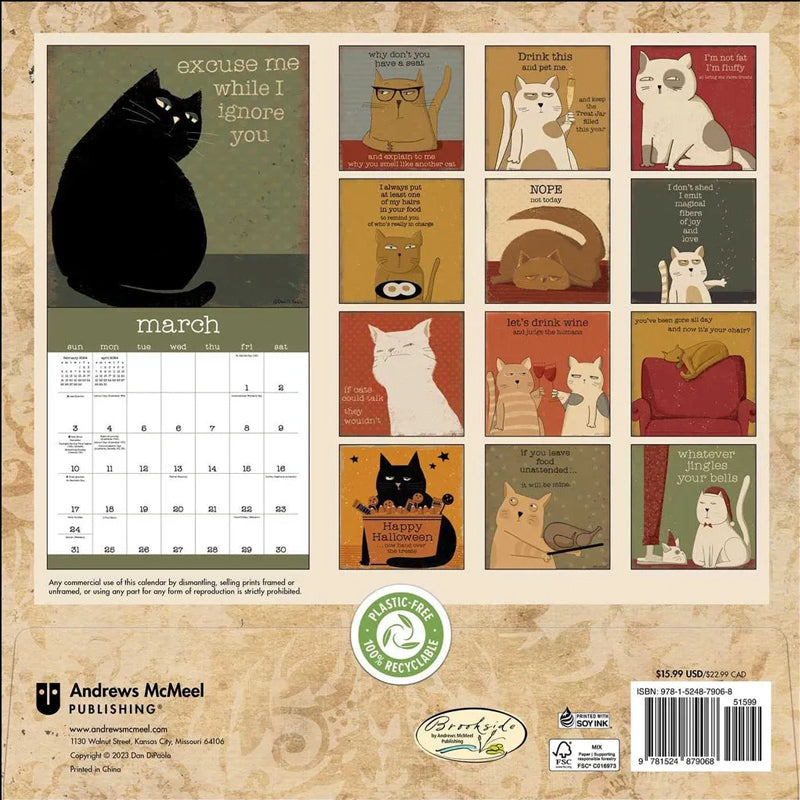 Ein Jahr voller bissiger Katzen 2024 Wandkalender
